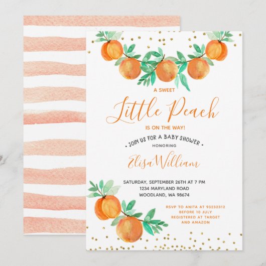 A Sweet Little Peach is onderweg naar het Baby sho Kaart (Voorkant / Achterkant)