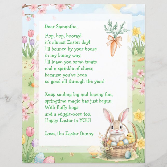 A Sweet Whimsical Easter Bunny Letter for Children (Voorkant)
