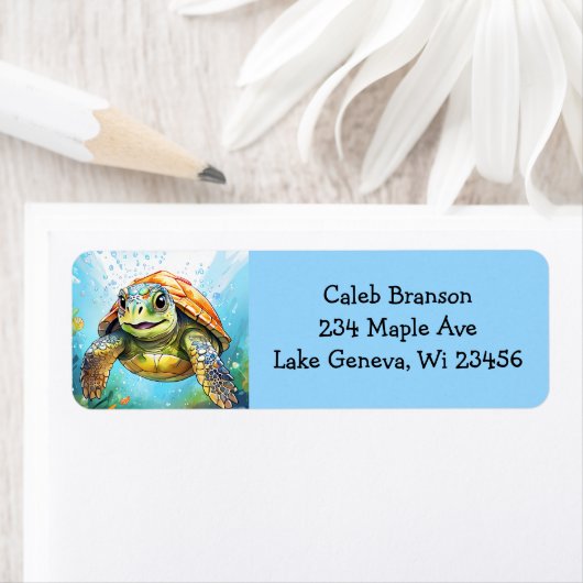 A Swimming Sea Turtle  Etiket (Insitu)