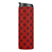 A tall travel mug with a vibrant red plaid pattern thermosbeker (Geroteerd rechts)