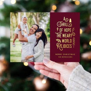 A Thrill of Hope Moderne kerstfoto Folie Feestdagenkaart