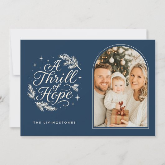 A Thrill of Hope Navy Religious Arch Photo Feestdagenkaart (Voorkant)