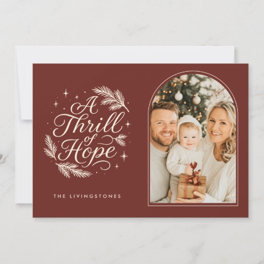 A Thrill of Hope Red Religious Arch Photo Feestdagenkaart (Voorkant)