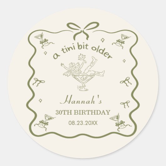 A Tini Bit Older Espresso Martini Bow Birthday Ronde Sticker (Voorkant)