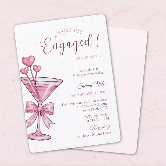 A Tiny Bit Engaged Pink Martini Bridal Shower Kaart