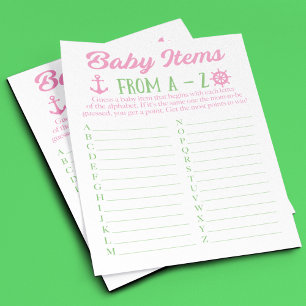A tot Z Baby Items Nautisch Baby shower Spel Flyer