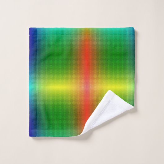 A towel set and washcloth display vibrant rainbow  (Gant de toilette)
