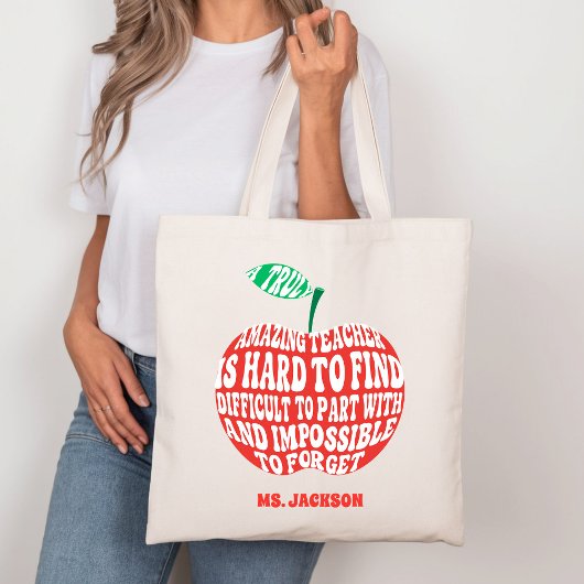 A Truly Amazing Teacher Apple Typography Tote Bag