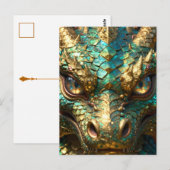 A Turquoise and Gold Dragon Mystical Briefkaart (Voorkant / Achterkant)