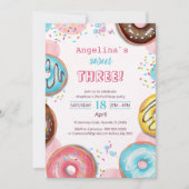 A vibrant birthday invitation with donuts. (Devant)