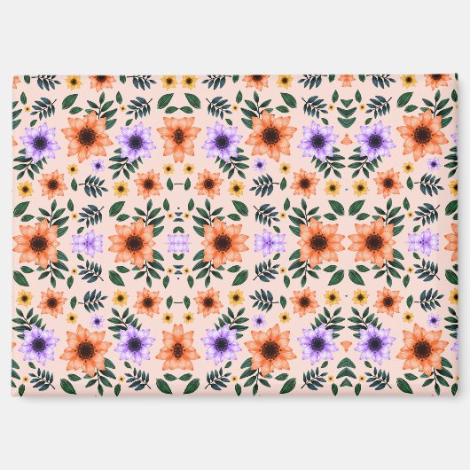 A vibrant floral pattern features orange  magneet (Voorkant)