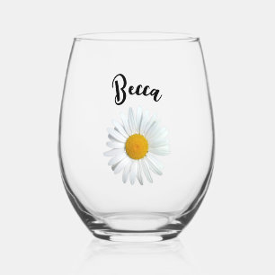 À Vin Sans Pied Fleur de Marguerite Blanche Pimpante Verre Personn