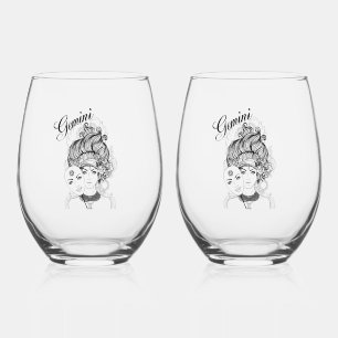 À Vin Sans Pied Gemini Masqué Lady Zodiac Verre