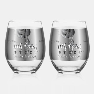 À Vin Sans Pied Verre de rose en acier pour le 11e anniversaire de