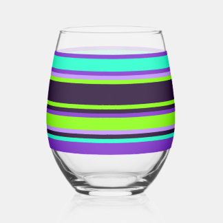 À Vin Sans Pied Verre rayé - violet, aqua et chartreuse