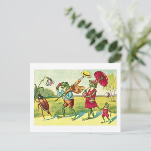 A vintain public domain illustration of frogs with briefkaart (Staand voorkant)