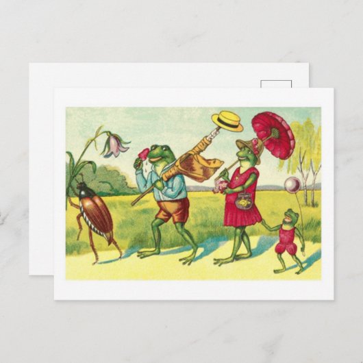 A vintain public domain illustration of frogs with briefkaart (Voorkant / Achterkant)