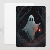 A white ghost holding a red lantern in a hamfores kaart (Voorkant / Achterkant)