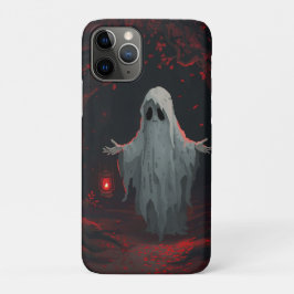 A white ghost holding a red lantern with red leave iPhone 11 pro hoesje