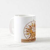 a white mug with an image of sun and moon (Devant gauche)