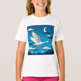 A white swan flying in the night sky t-shirt
