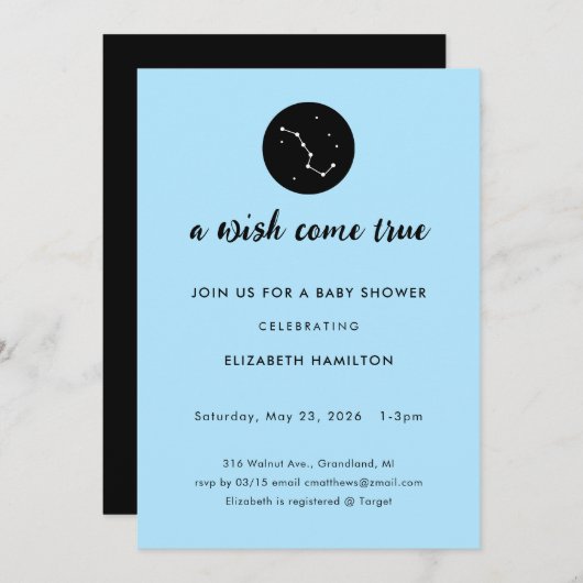 A Wish Come True Big Dipper Baby Shower Invitation (Devant / Derrière)