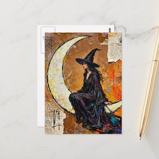 A Witch Mixed Media Collage Briefkaart (Voorkant / Achterkant in situ)