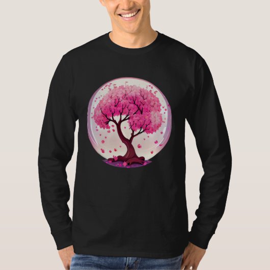 A Work of with a Geometric Cherry Blossom Tree T-shirt (Voorkant)