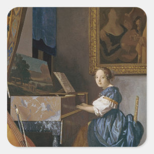 A Young Lady Seated at a Virginal, c.1670 Vierkante Sticker