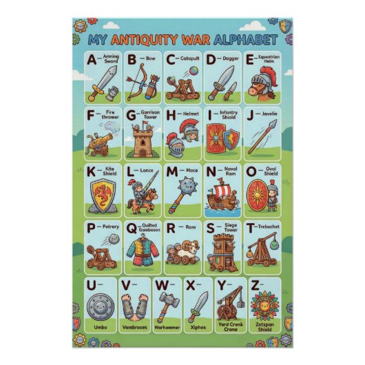 A-Z Antiquity War Alphabet Perfect Poster (Voorkant)