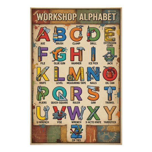 A - Z Handgereedschap Alfabet Perfect Poster (Voorkant)