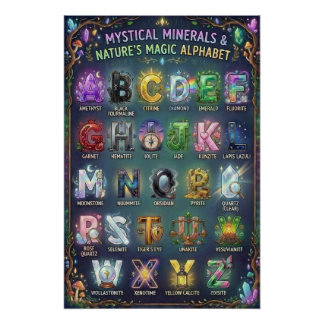 A-Z Mystieke Kristallen Alfabet Perfect Poster