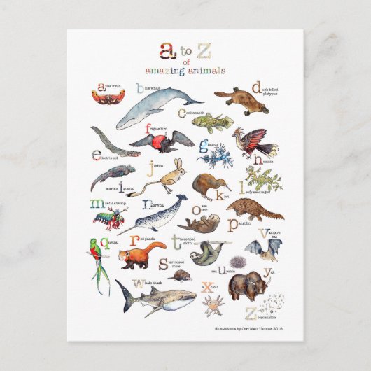 A-Z of amazing animals Briefkaart (Voorkant)