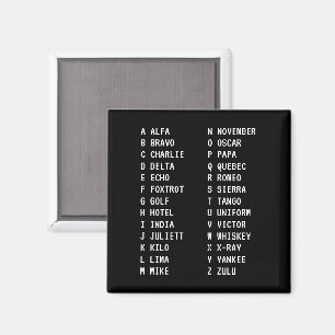 A-Z Vluchtcode Twee-koloms Fonetisch Alfabet Zwart Magneet