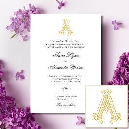 AA Monogram Vintage Wedding Invitting Kaart