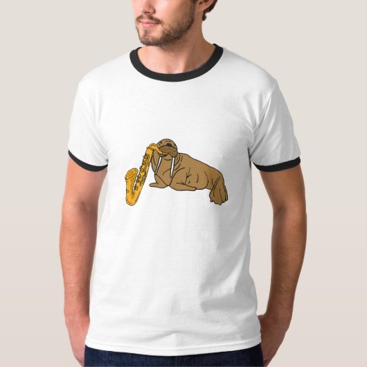 AA morse jouant le T-shirt de saxophone (Devant)