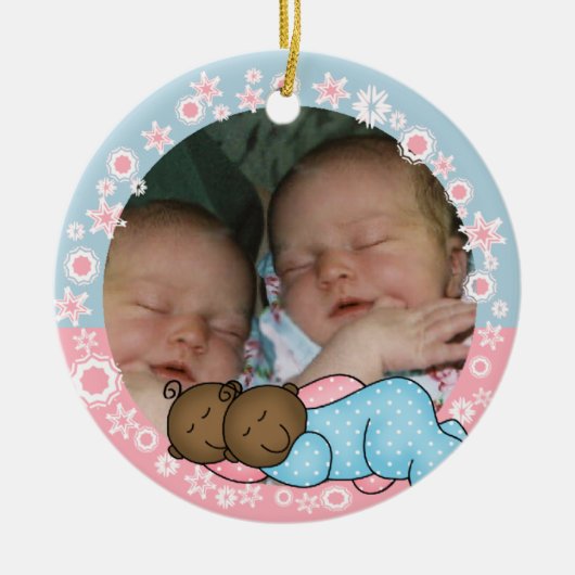 AA Twin Boy and Girl 1-kerstversiering Keramisch Ornament (Voorkant)