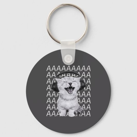 Aaaa Screaming Cat Meme Wearing Headphones Cat Int Sleutelhanger (Voorkant)