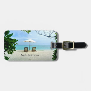 Aaah...pensionering, ontspannen strandscène bagagelabel