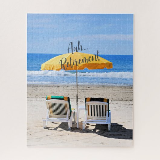 Aah pensionering, deckstoelen op het strand legpuzzel (Verticaal)