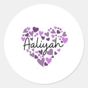 Aaliyah, paarse harten ronde sticker