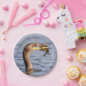 aalscholver met vis papieren bordje (Feest)