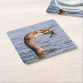 aalscholver met vis vierkante kartonnen onderzetter (Schuin)