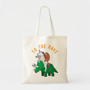 Aan de Rave Funny EDM Unicorn Sloth Dinosaur Tote Bag