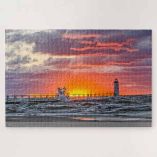 Aan het begin van de zonsondergang legpuzzel