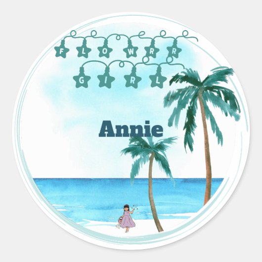Aan het strand Belle bruiloft ontwerp Ronde Sticker (Voorkant)