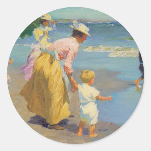 Aan het strand - Edward Potthast Ronde Sticker (Voorkant)
