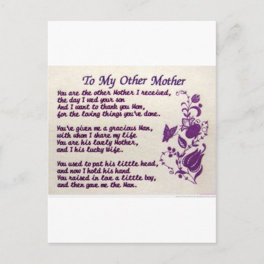 Aan mijn andere moeder: Dank u Briefkaart (Voorkant)