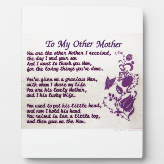 Aan mijn andere moeder: Dank u Fotoplaat (Voorkant)