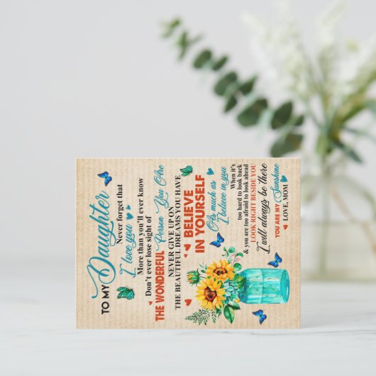 Aan mijn dochter Gift, Butterfly Lover, Sunflower Aankondigingskaart (Staand voorkant)